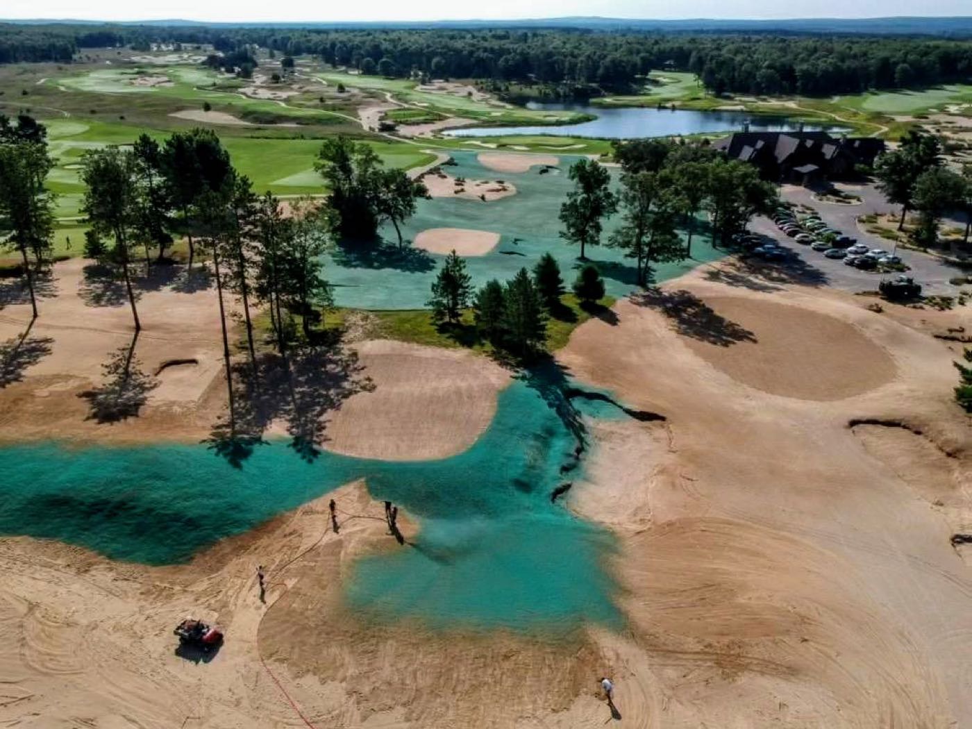 Large-scale hydroseed erosion control on a golf course construction site